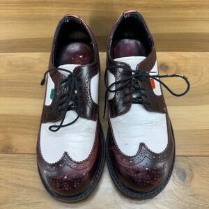 Kickers Steel Toe Womens 7 UK 5 White Burgundy Combat Low Top Oxford Wingtip